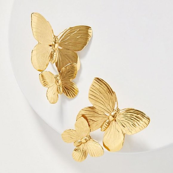 Gold Butterfly Earrings - Picture 4 of 5
